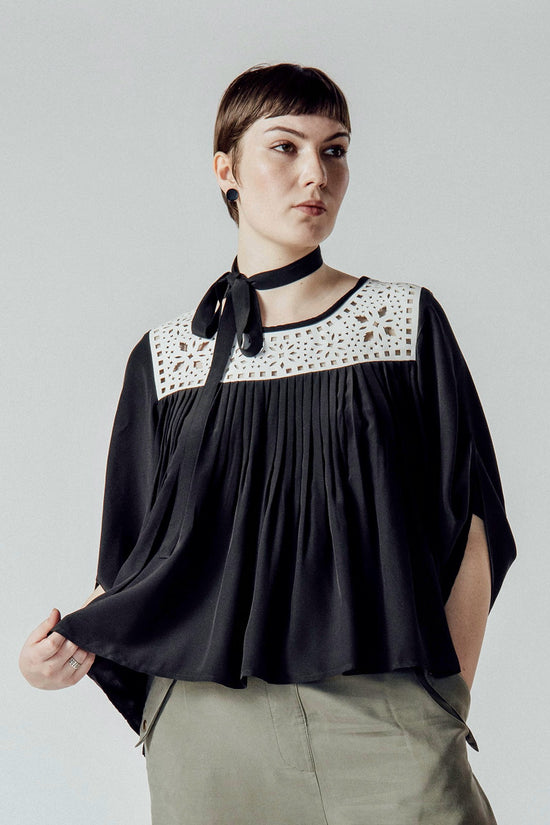 Image Title Black and White Baby Doll Blouse